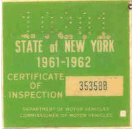 NY 1961-1962 Inspection Sticker